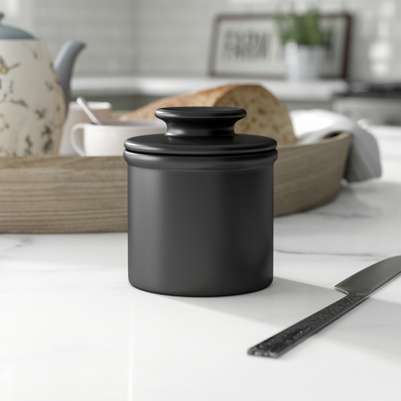 Matte Black Ceramic Butter Bell Crock for Spreadable Butter