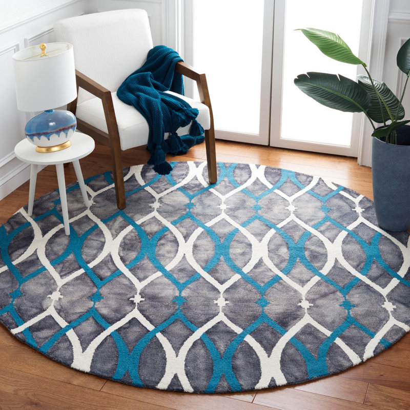 Amekia Hand Tufted Wool Geometric Rug, Round 7'