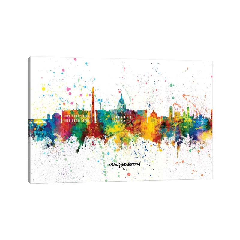 Washington DC Skyline Splash by Michael Tompsett - Wrapped Canvas Gallery-Wrapped Canvas Giclée, 66.04 cm H x 45.72 cm W