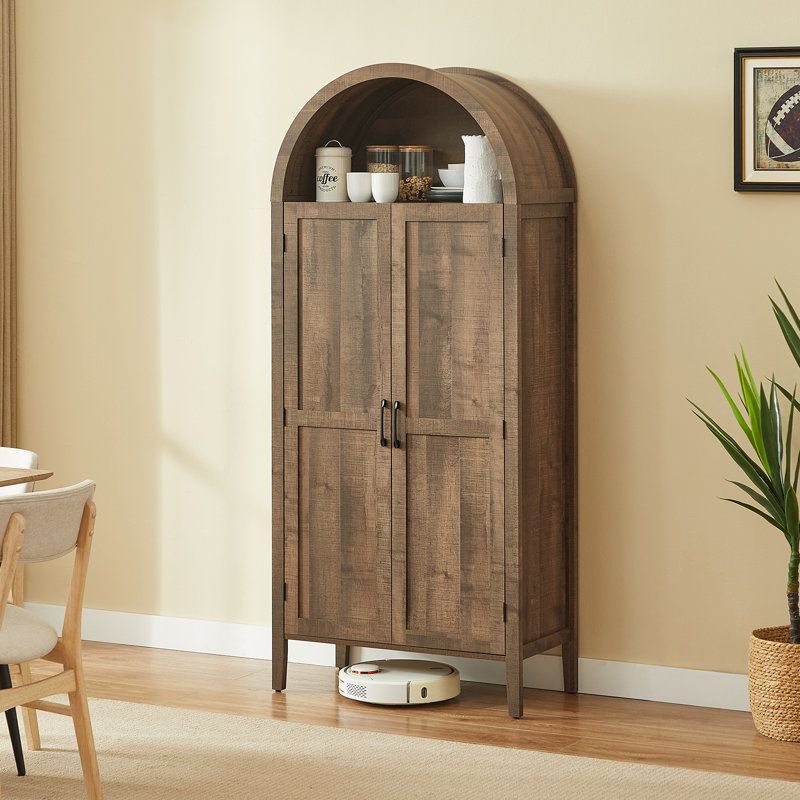 71 Inch Tall Arched Cabinet, Kitchen Pantry Cabinet With Doors & Shelves, Gray