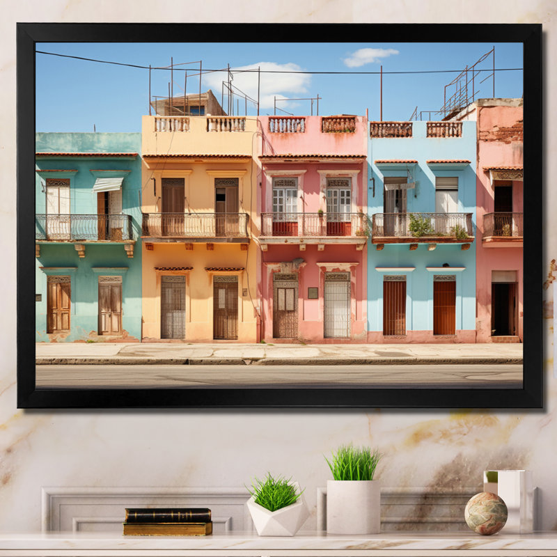 "Colorful Cuba Facades I", reproduction d'art sur toile, H 12 po x l 20 po x P 1 po, Cadre simple noir