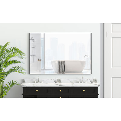 48"X32" Modern Rectangle Bathroom Mirror With Black Frame - -Proof Practical For Various Spaces Like Entrance, Bedroom 48''X32'' Large Technology Suitable Multiple Including Bedroom, Entrance Hall