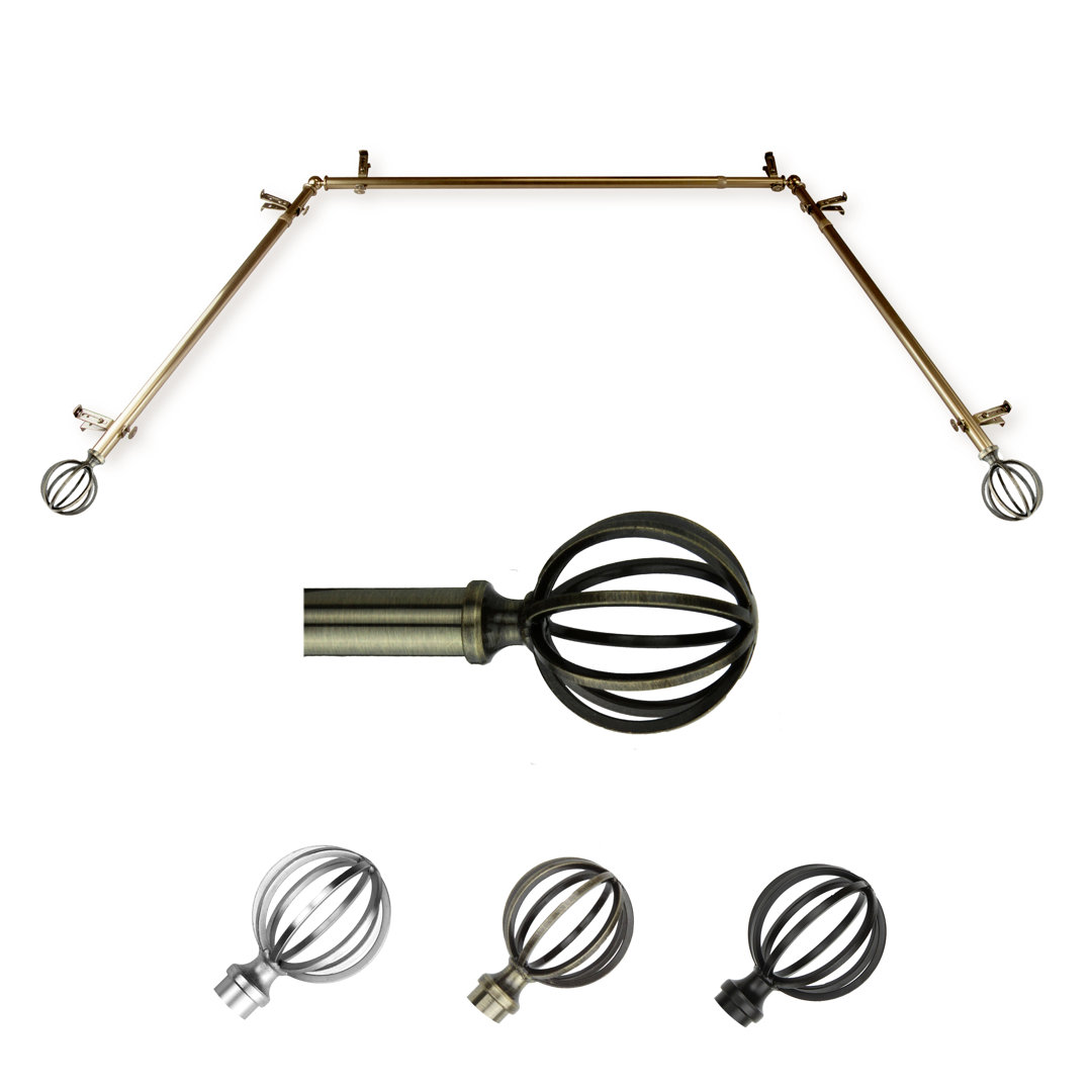 Burma Steel Rod/Resin Finials Adjustable Bay Window Single Curtain Rod Red Barrel Studio® 