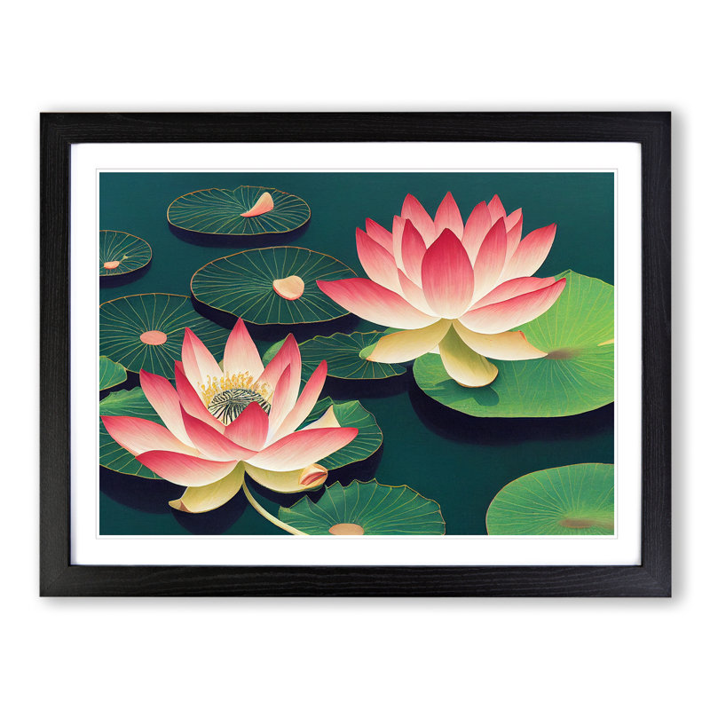 Tranquil Lotus Flowers - Single Picture Frame Print, 25cm H x 34cm W x 2cm D, Black Framed