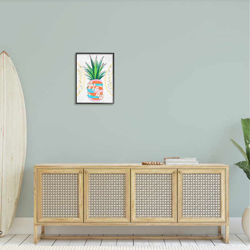 Tropical Aloha Pineapple Bold, H 20 po x l 16 po x P 1,5 po, Giclée encadrée noir minuit