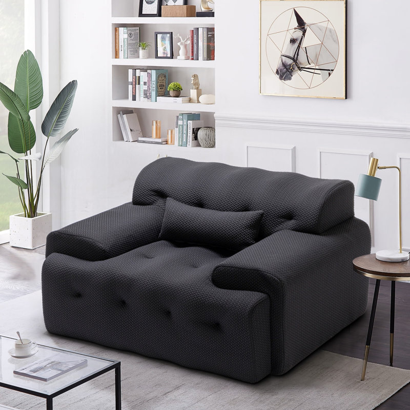 Fauteuil d'appoint surdimensionné et capitonné Kapedes, Polyester noir