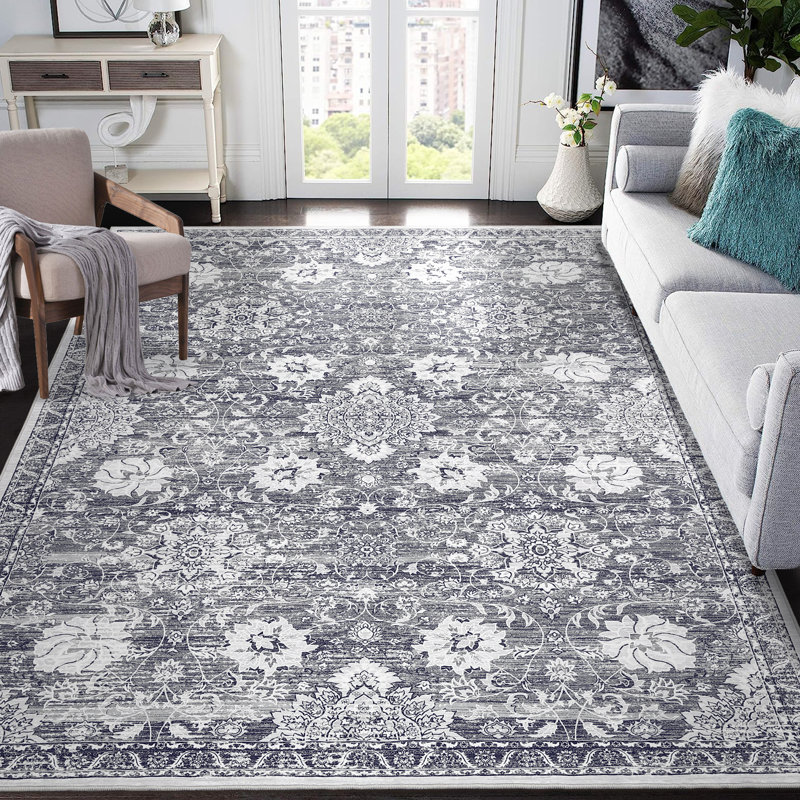 Machine Washable Rug Floral Non Slip Area Rugs for Living Room Bedroom Oriental Rugs Foldable Rugs for Playroom Office Kitchen