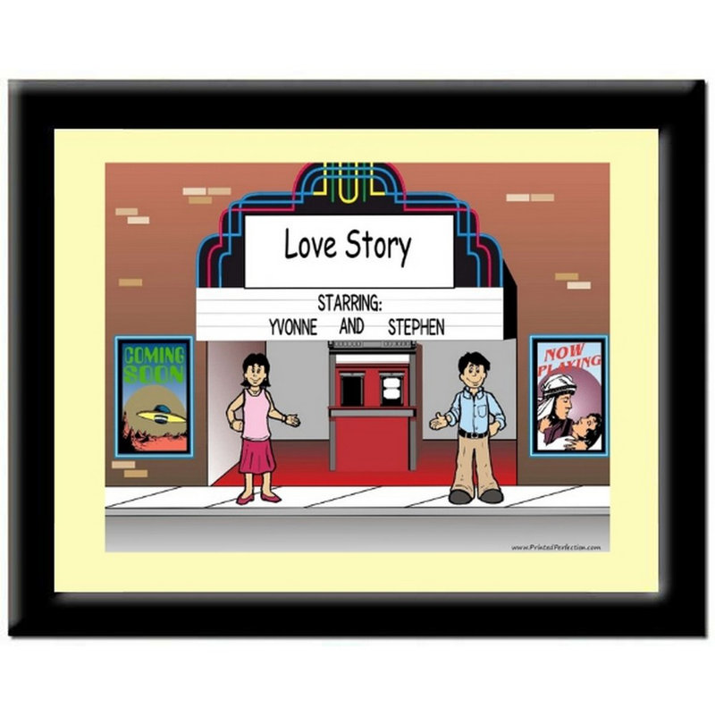 Personalized Lovers in the Theatre Caricature with a Mat & Frame - Ready to hang!, Yes