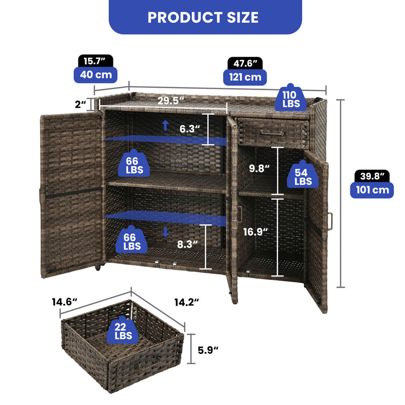 Latitude Run® Doerfler 47.6'' W Water Resistant Cabinet Deck Box in Brown