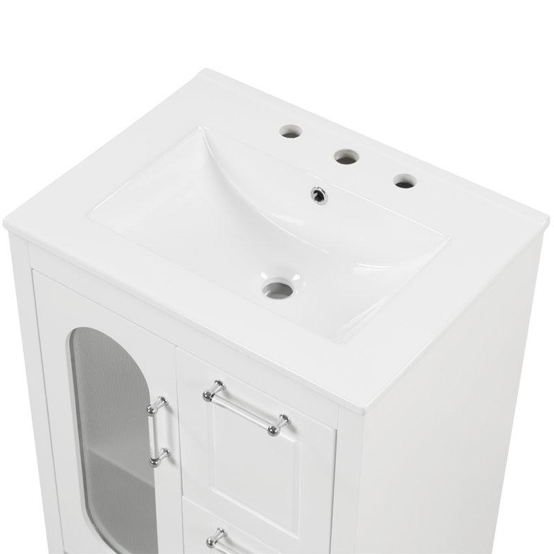 White Wood Single Sink Bathroom Vanity with Ceramic Top