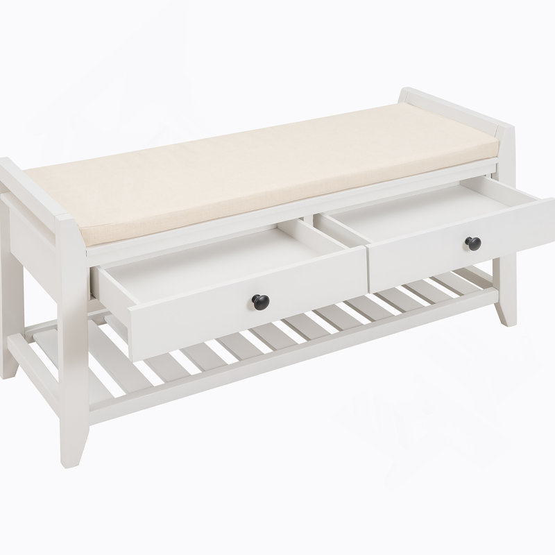 Shoe Rack With Cushioned Seat And Drawers, Multipurpose Entryway Storage Bench (White), White