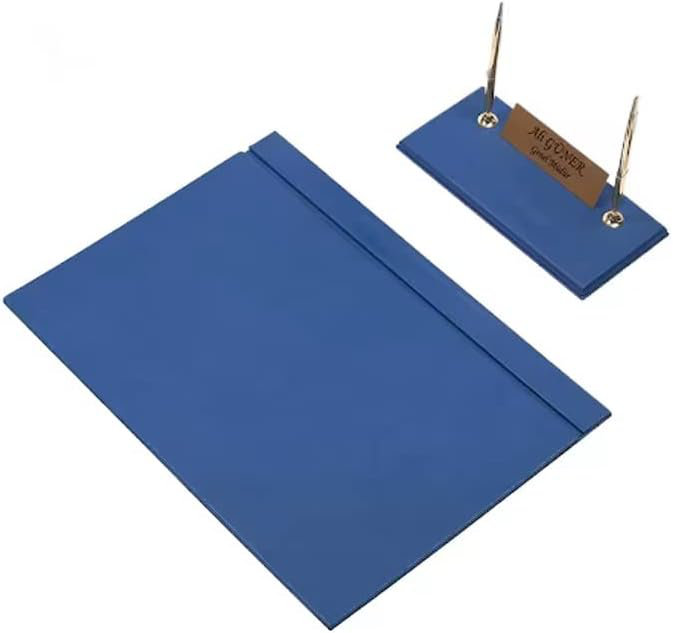 Michla Leather / Faux Leather Desk Organiser Set, Blue