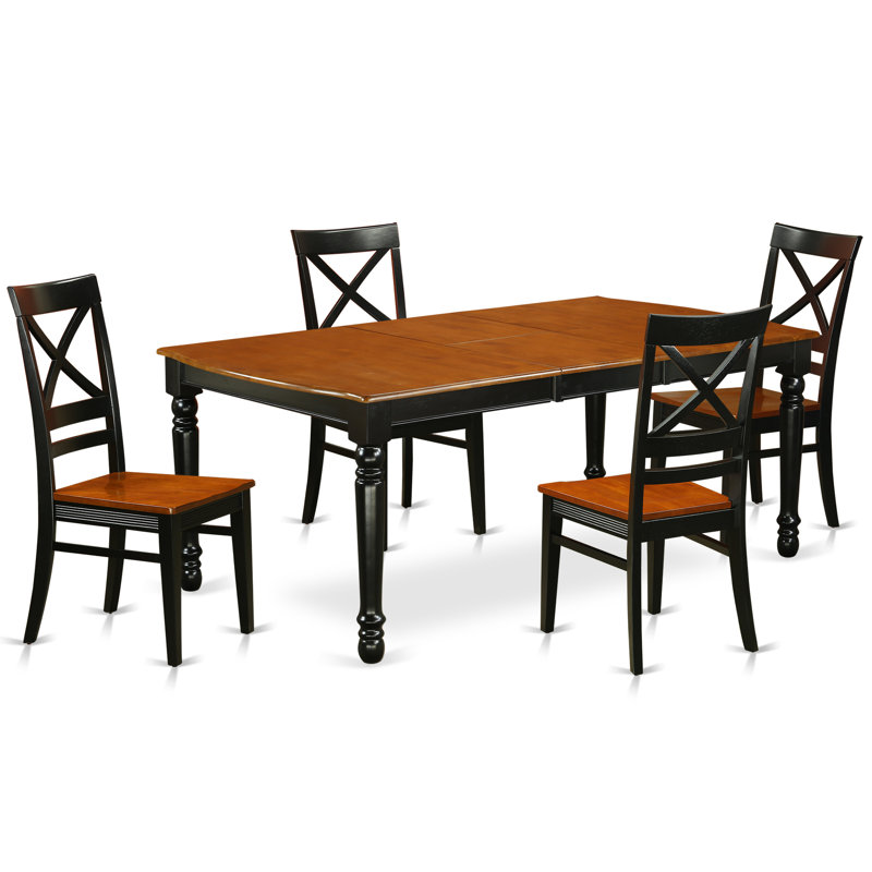 Ensemble de table de salle à manger 5 pièces moderne comprenant une table rectangulaire en bois avec rallonge papillon et 4 chaises de cuisine, 42 po x 78 po, noir et cerise