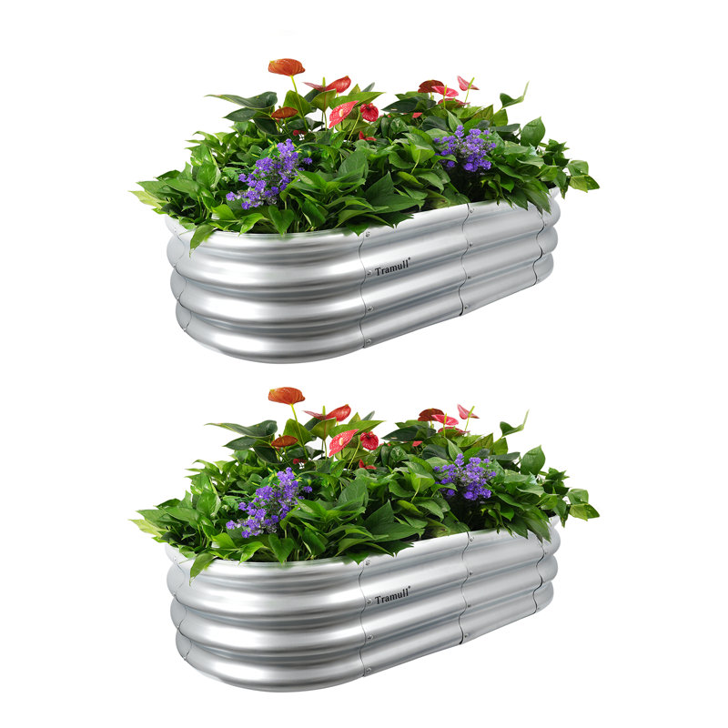 2 Pack 4*2*1Ft Raised Garden Bed Kits, Outdoor Oval Metal Galvanized Ground Planter Garden Boxes For Planting Plants Vegetables