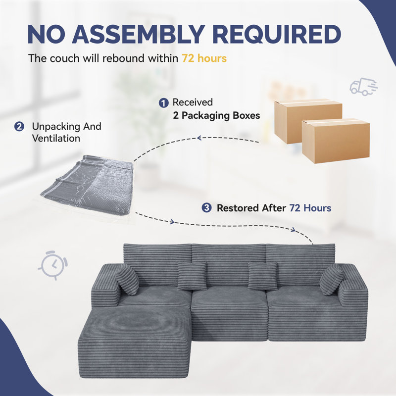 3 Seater Fabric Corner Sofa , Grey