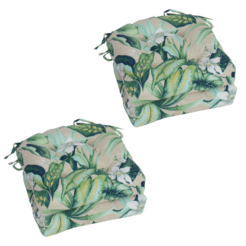 Coussins de chaise d'extérieur à dossier arrondi 16 pouces (ensemble de 4), Brun clair / vert / bleu / floral brise de Tahiti