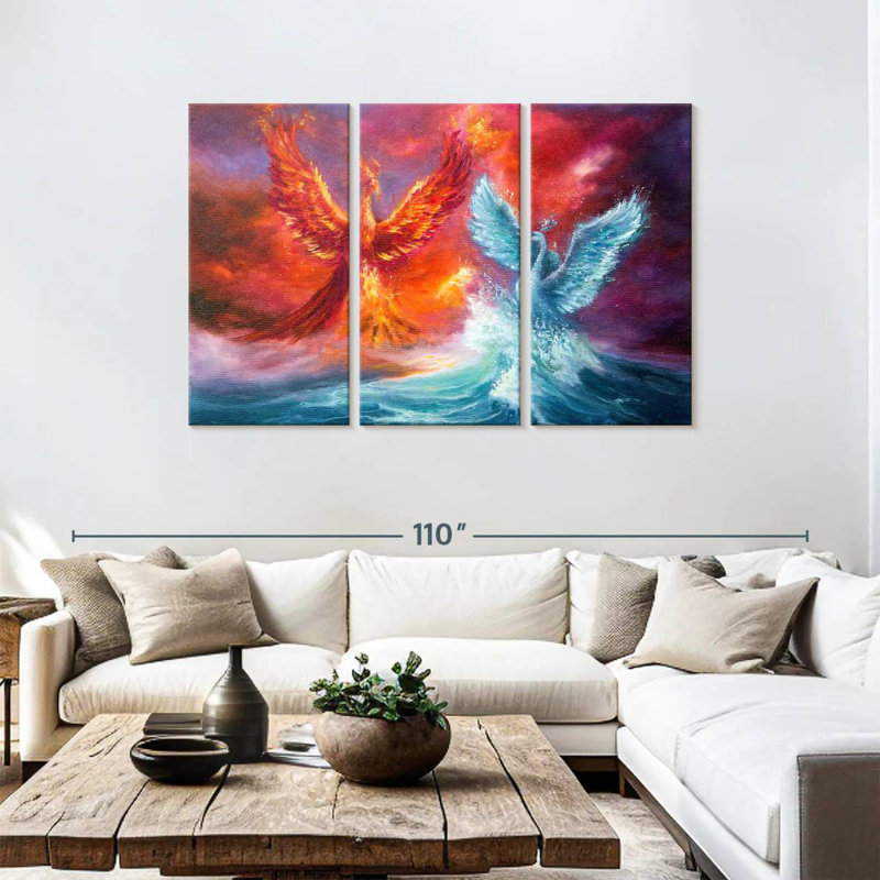 Kelan Fire Phoenix et cygne abyssal, H 48 po x l 74 po
