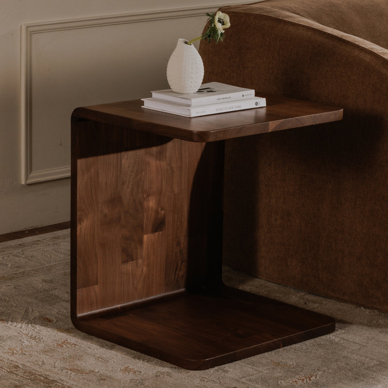 Rosalia Carrie Solid Wood C-Shaped Side Table, Walnut