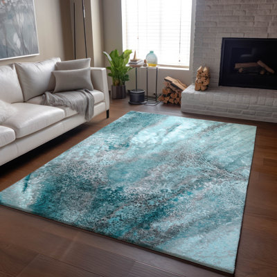 Premium Machine Washable Cerrito AMF505 Teal Rug