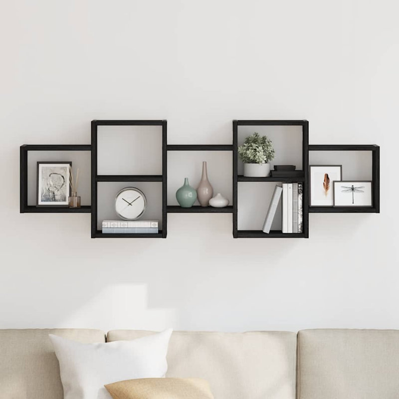 Wall Shelf Black Oak Engineered Wood, 42cm H x 129cm W x 18cm D