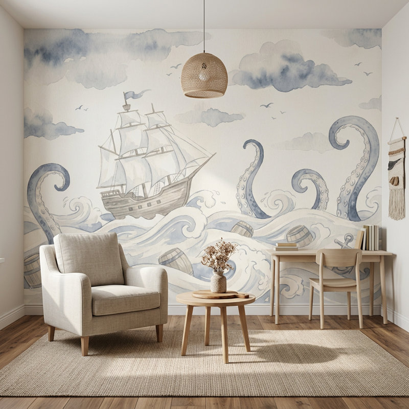 Papier peint voilier nautique, 100"x96", Texturé non collé