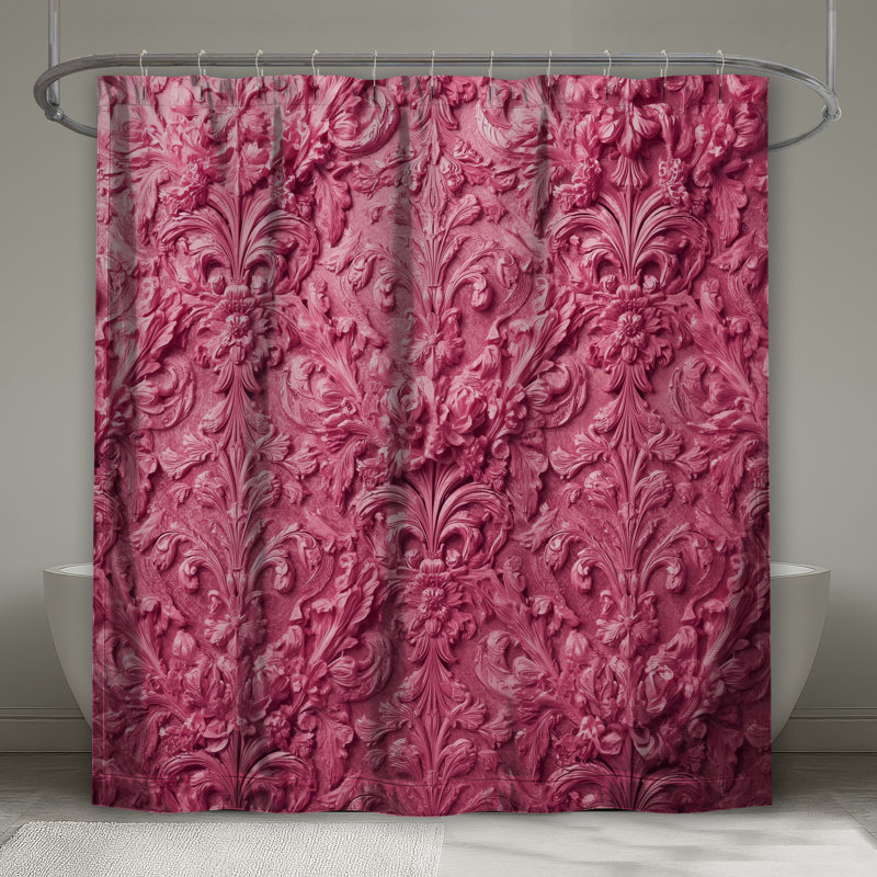 Rideaux de douche roses en damas très longs, L 70 po x H 93 po