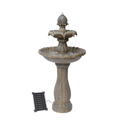 XBrand 44" Tall 2-Tier Solar Water Fountain with Auto Shut-Off Pump – Outdoor Garden Water Feature with Solar Panel – Large Freestanding Bird Bath Fountain