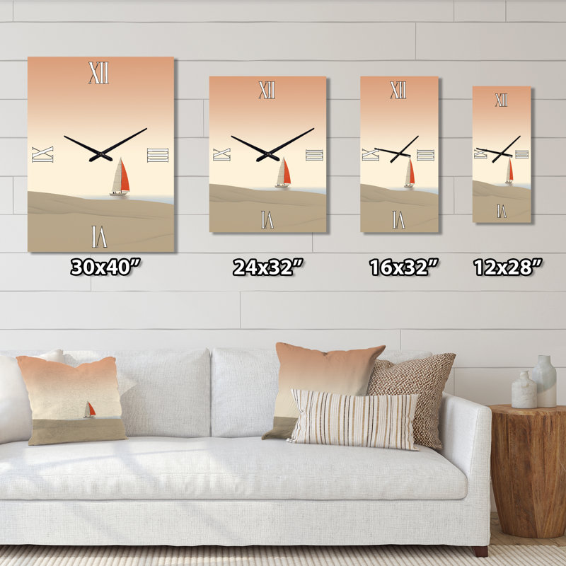 Voilier naviguant au coucher du soleil II - Horloge murale bateau, Très grand