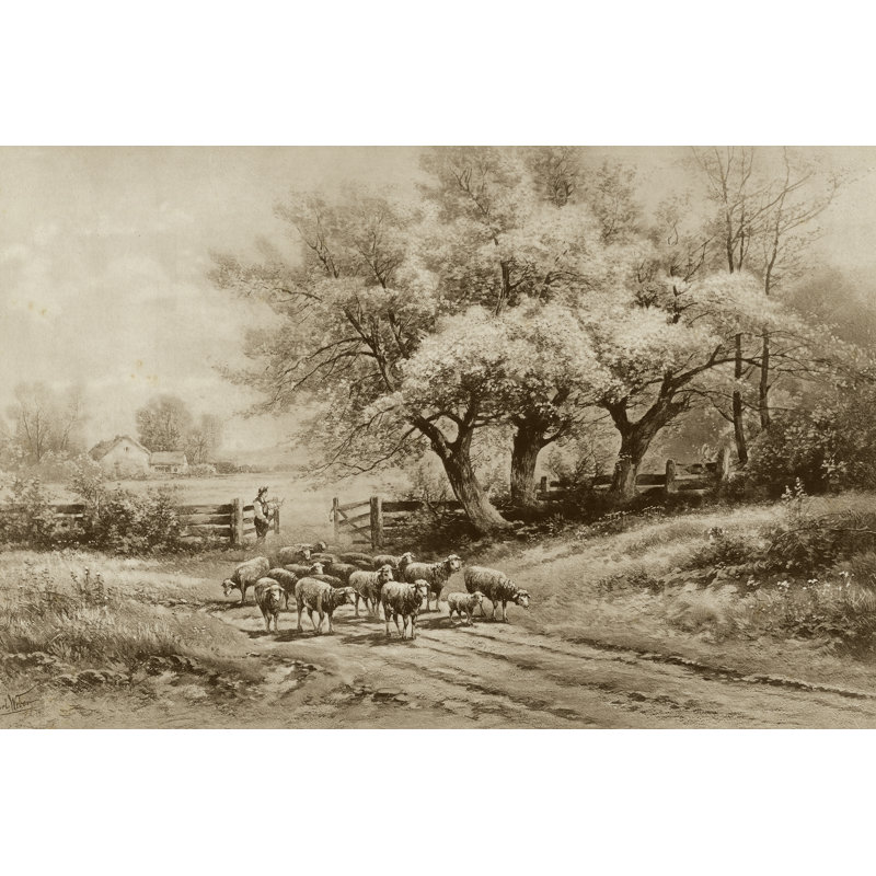 Herding Sheep by Carl Weber - Wrapped Canvas Print, 30cm H x 46cm W 