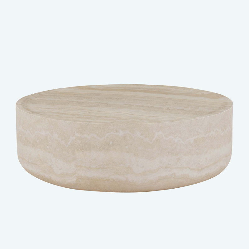 Beige Faux Marble Round Coffee Table with Storage