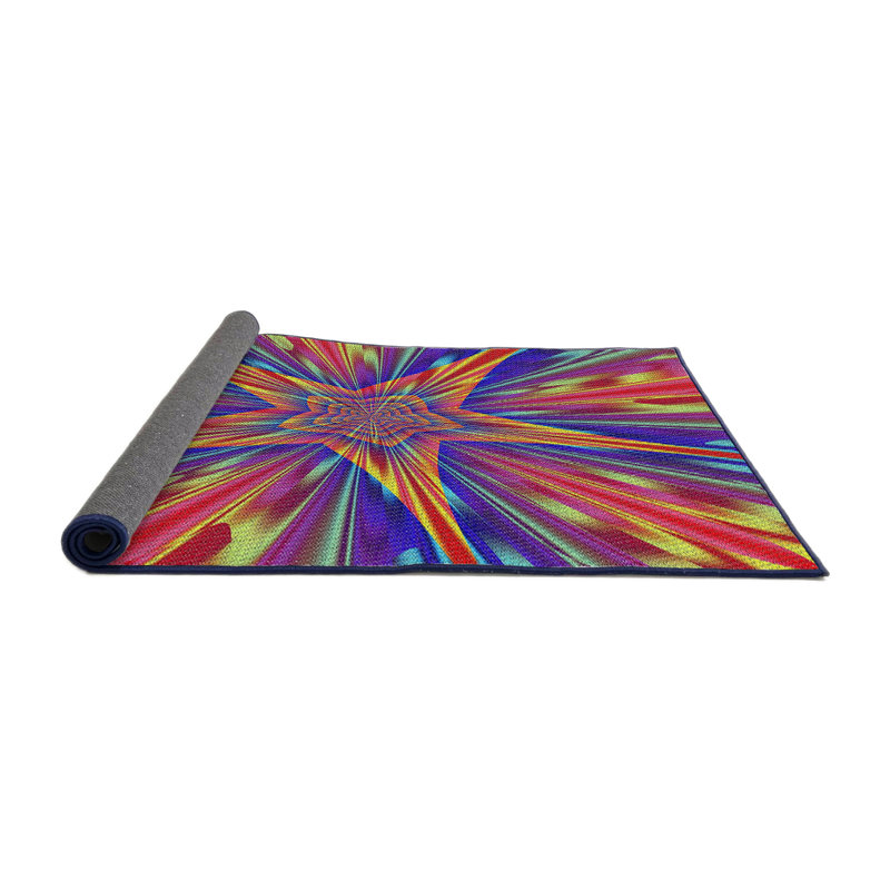 Tapis jaune/bleu/rouge tissé à la machine, Rond 7 pi