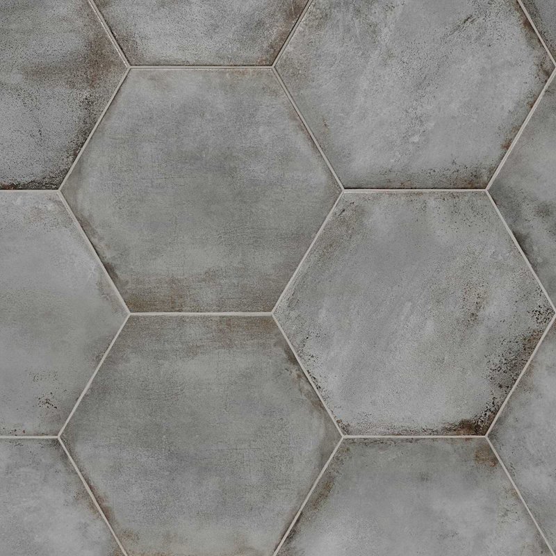 Angela Harris Flatiron 20" Large Hexagon Matte Porcelain Tile, Gray