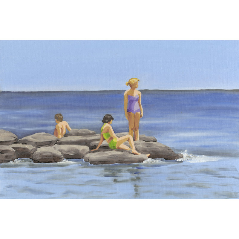 «Beach Scene I», peinture sur toile, H 8 po x l 12 po