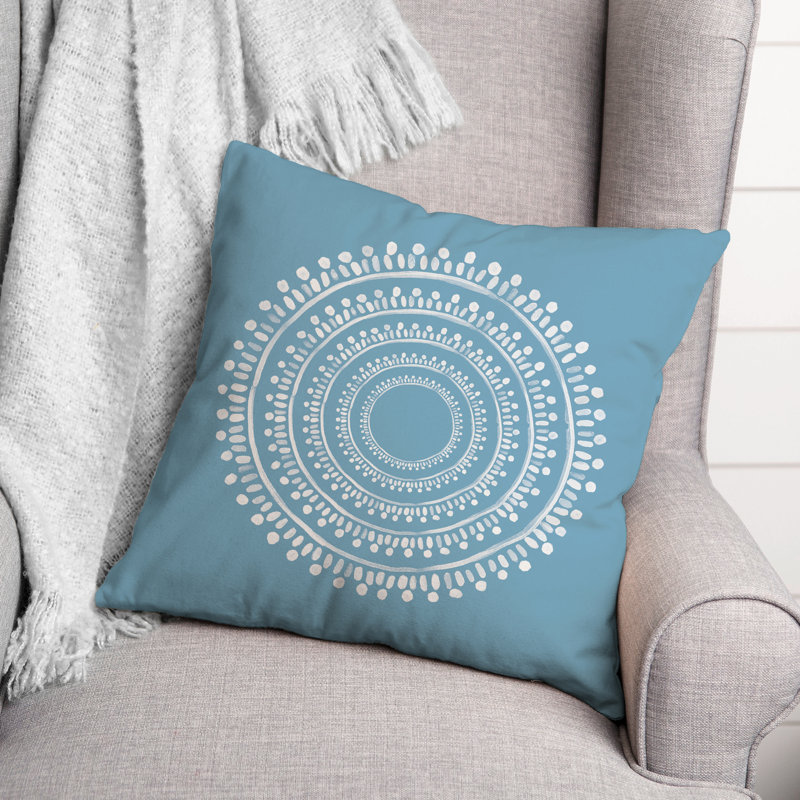  Coussin intérieur / extérieur Medallion, 16 po x 16 po, Bleu