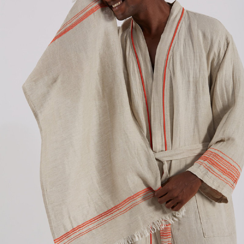 Abdulaleem Ultra Light Hand Towel, Natural/Coral