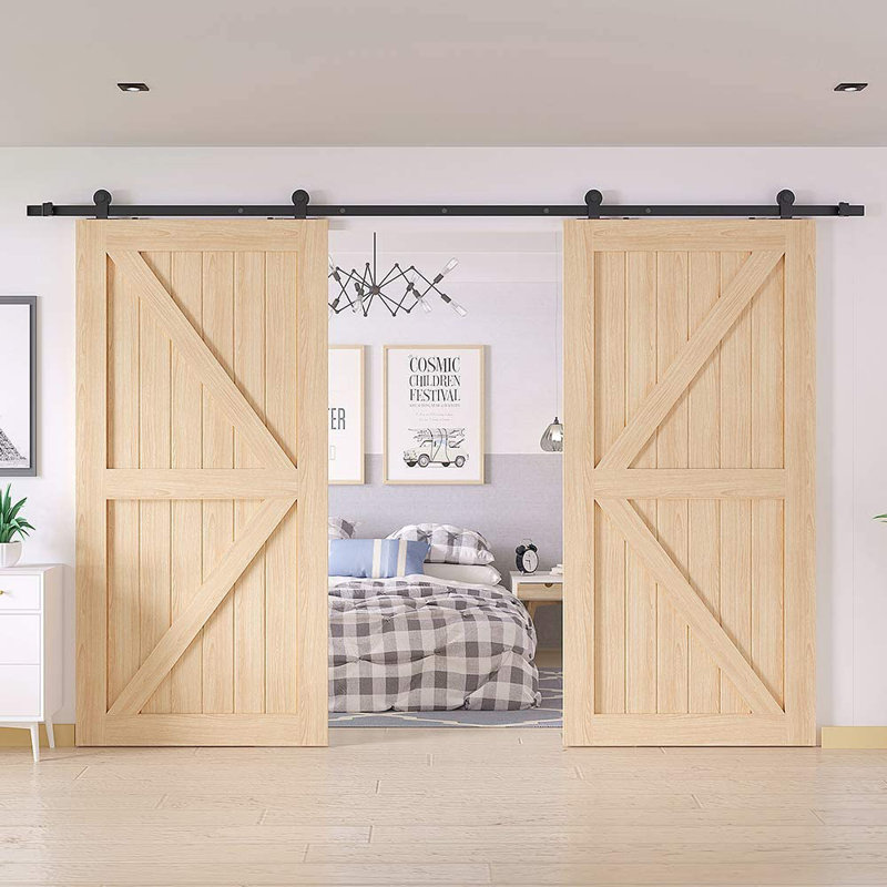 Matte Black Steel Double Barn Door Hardware Kit, 108-inch