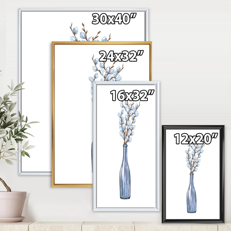 «Bunch Of Pussy Willow Twigs II», reproduction sur toile flottante, H 20 po x l 12 po x p 1 po, Encadrement doré