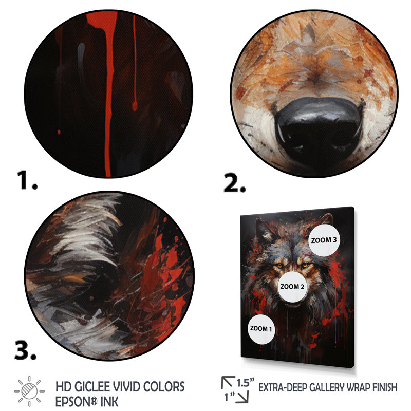 Crimson Wolf Bold I - reproduction sur toile, Cadre photo noir simple, H 44 po x l 34 po x P 1,5 po
