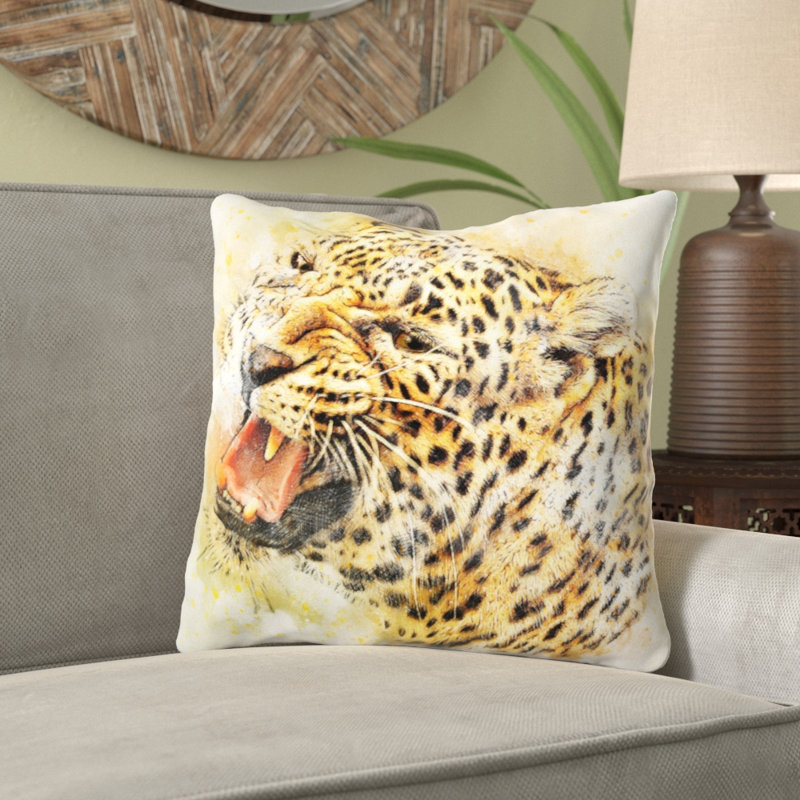 Coussin en jeté leopard Amabilia, Microsuède, Intérieur