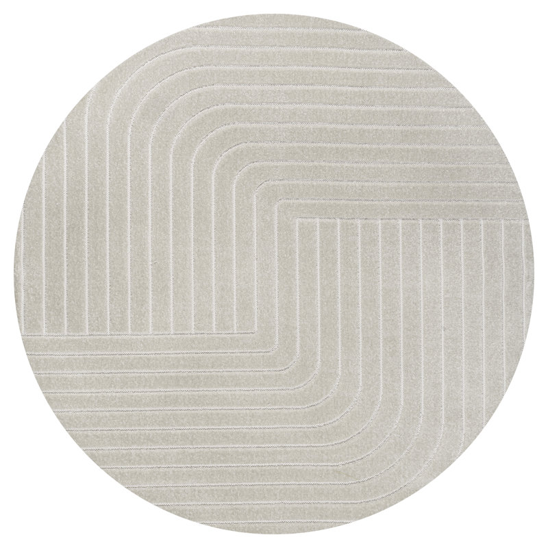 Odense High-Low Minimalist Angle Geometric Ivory/Cream Indoor/Outdoor Rug, Round 7'