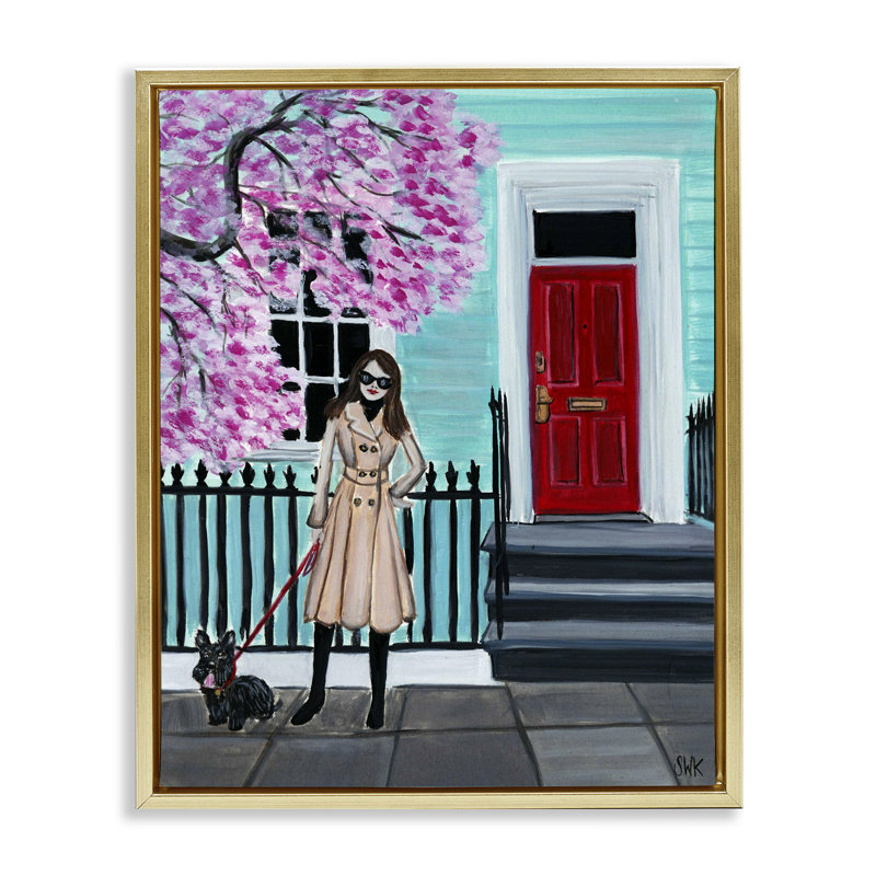 Art mural sur toile Fashion Girl Girl with Dog Floater, design par Sarah Waldron Kimball, H 31 po x l 25 po