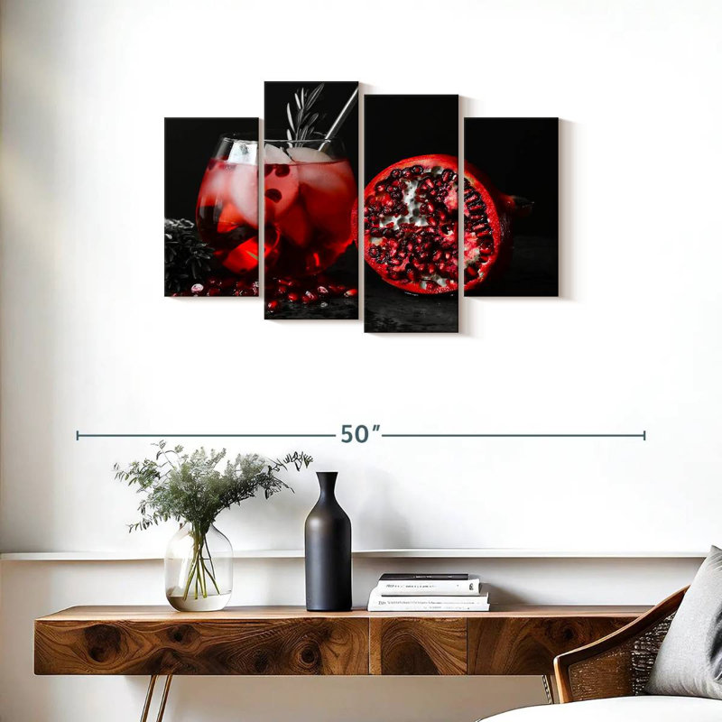 Ensemble de 4 toiles tendues Peche Grenade Prosecco, H 22 po x l 36 po x P 1 po