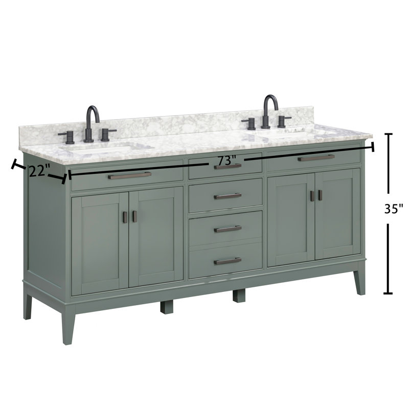 Madison 72" Double Bathroom Vanity Set, Carrera White, Smoke Green