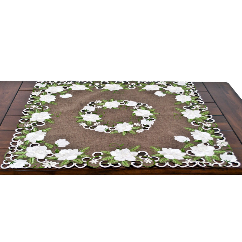 Magnolia on Brown Table Topper (33" Square)