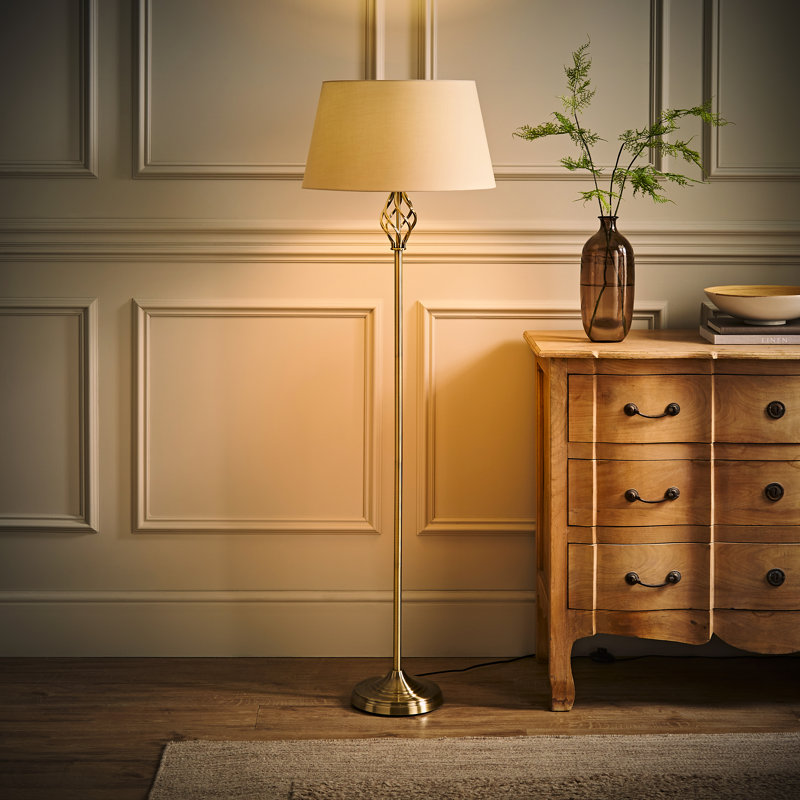 Tegan 151cm Traditional Floor Lamp, Beige, Brass, Not Included