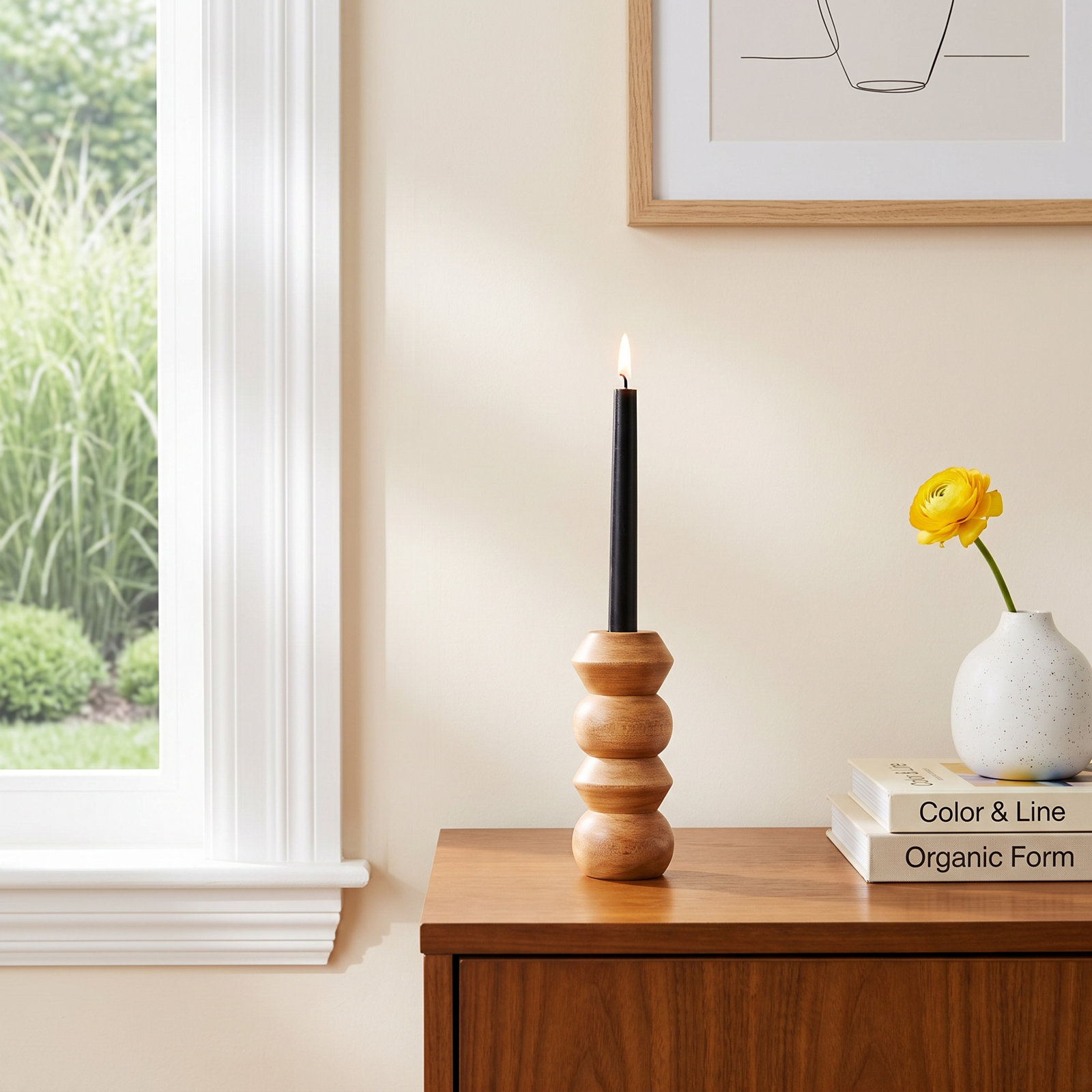 Wood Candlestick Holder, 5.5" H x 2.25" W x  2.25 D