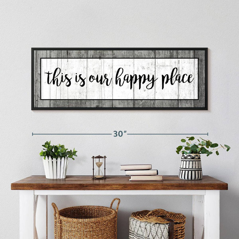 Plaque murale «This is our happy place», Cadre flottant noir, 31 po x 11 po
