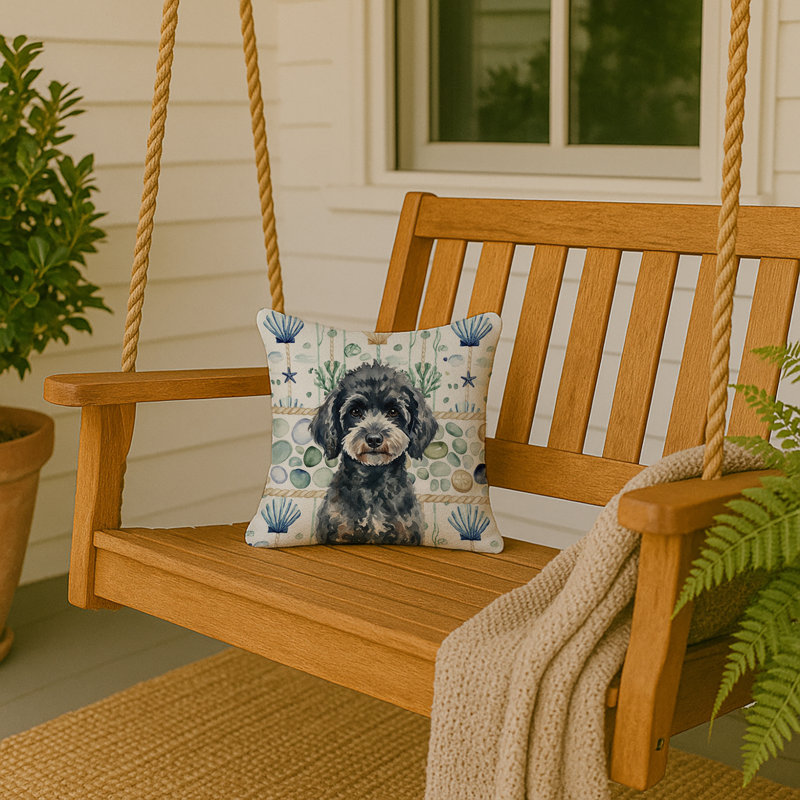 Coussin Miniature, Carré 14 po, Caniche noir miniature