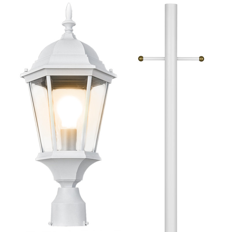 Lampadaire d'extérieur et lumière avec verre transparent traditionnel, Blanc, H 101,63 po x l 9,38 po x P 8,13 po