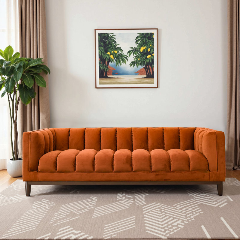 Canapé à accoudoirs droits 90,5 po., Velours orange